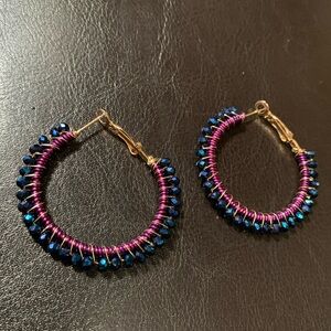 ⭐️2/$10 Gold and Purple Sparkling Blue Crystal Hoops Handcrafted Earrings